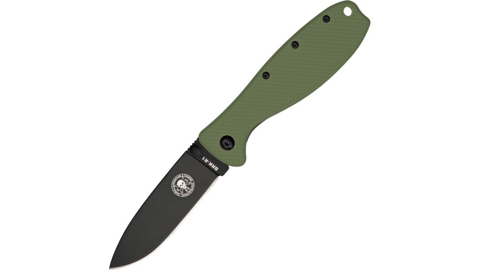 Esee Zancudo Framelock Grn/Blk D2 Folding Knife,3in,D2 Tool Steel,Standard Edge,Black EDP Coated,OD Green,GRN Handle BRKR2ODB
