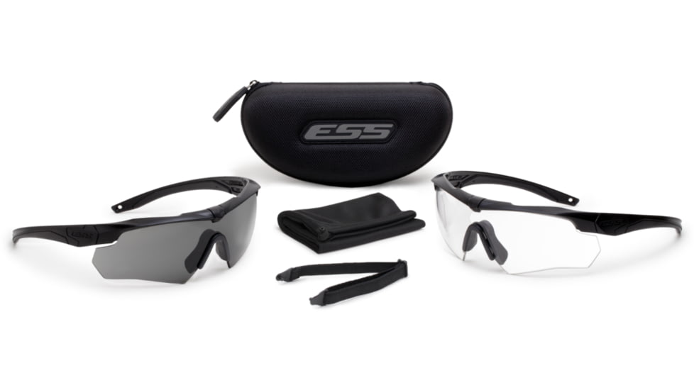 ESS Crossbow 2X Eyeshields Shooting Safety Glasses, Black Frame, Clear/Smoke Lenses 740-0504