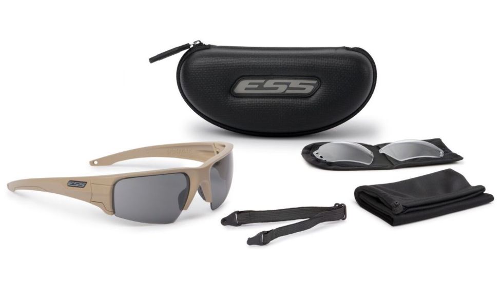 ESS Crowbar Tactical Sunglasses Kit,Terrain Tan Frame,Clear and Smoke Lenses,Pouch,Strap EE9019-05