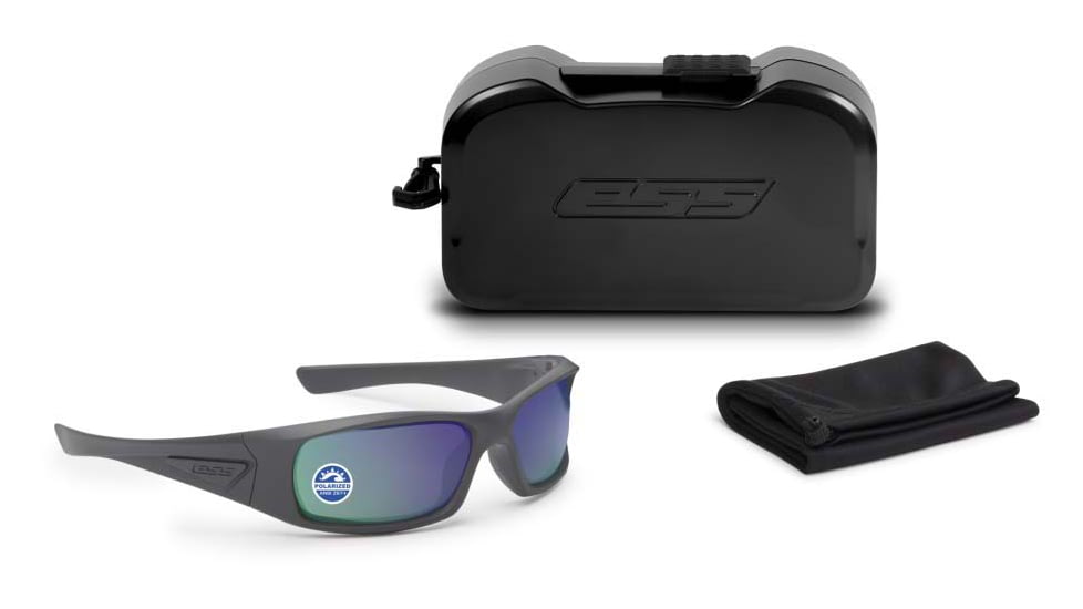 ESS Waterman 5B Sunglasses, Carbon Gray Frame, Polarized Mirrored Green Lens, Medium, EE9006-24