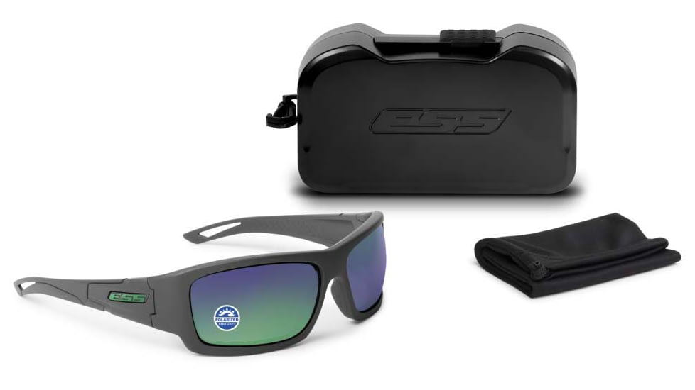 ESS Waterman Credence Sunglasses, Carbon Gray Frame, Polarized Mirrored Green Lens, Medium/Large, EE9015-18