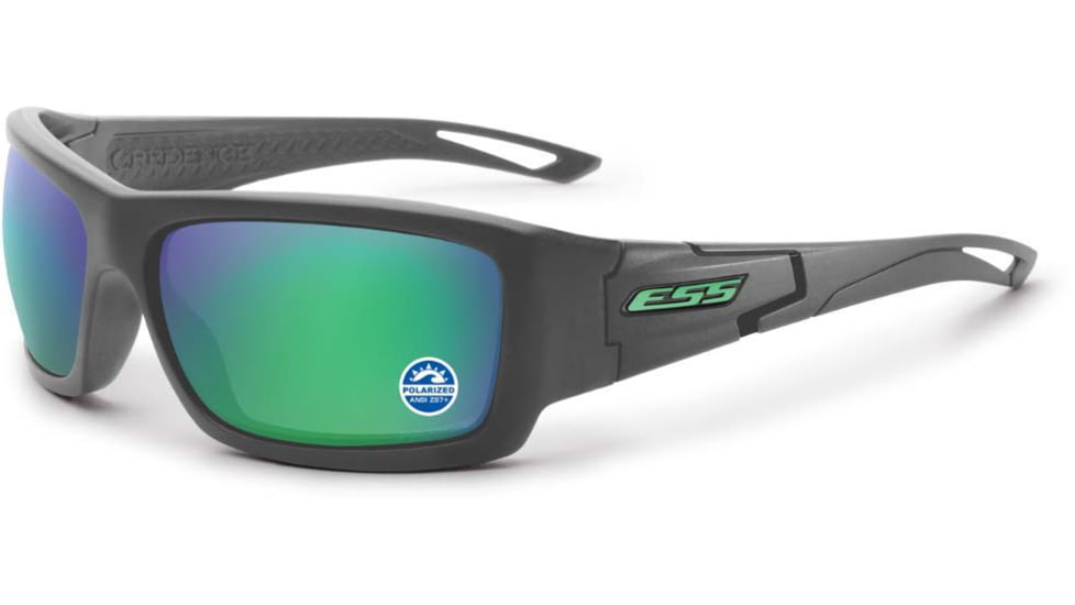 ESS Waterman Credence Sunglasses, Carbon Gray Frame, Polarized Mirrored Green Lens, Medium/Large, EE9015-18