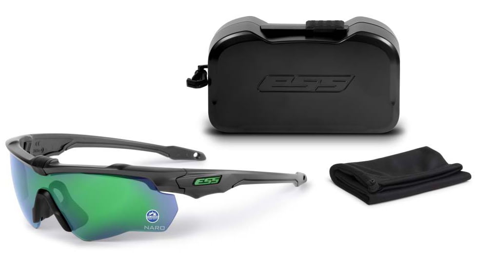 ESS Waterman CrossBladeNARO Sunglasses, Carbon Gray Frame, Polarized Mirrored Green Lens, Medium/Small, EE9034-20