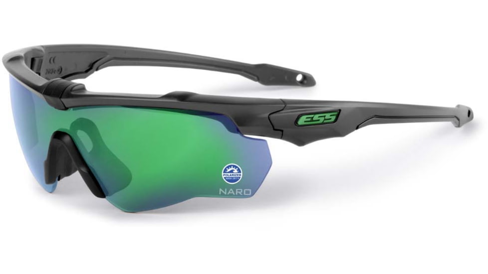 ESS Waterman CrossBladeNARO Sunglasses, Carbon Gray Frame, Polarized Mirrored Green Lens, Medium/Small, EE9034-20