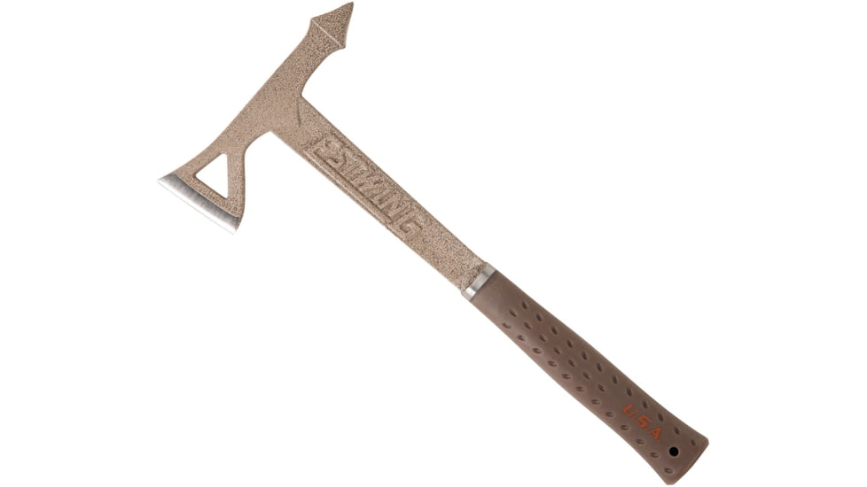 Estwing Desert Tomahawk, 16in Overall, 7.13in Desert Tan Powder Coated Steel Axe Head w/ 2.5in Cutting Edge, Desert Tan Rubber Handle, Shock Reduction Grip, Spike End, Camo Nylon Sheath, ETTA