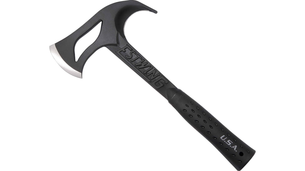 Estwing Hunters Axe with Guthook, 14 1/4in Overall, 7 1/4in Black Skeletonized Axe Head, Black Shock-Resistant Rubberized Handle, Heavy Duty Black Nylon Sheath, EBHA