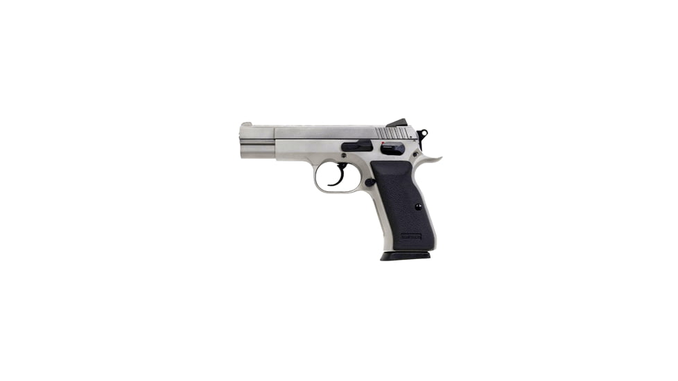EAA Witness Pistol, 9mm Luger, 4.5 in barrel, carbon steel frame, black rubber grip, recoil operated semi-automatic, 3-dot combat, 17 round magazine, Witness-1-FRRMPG