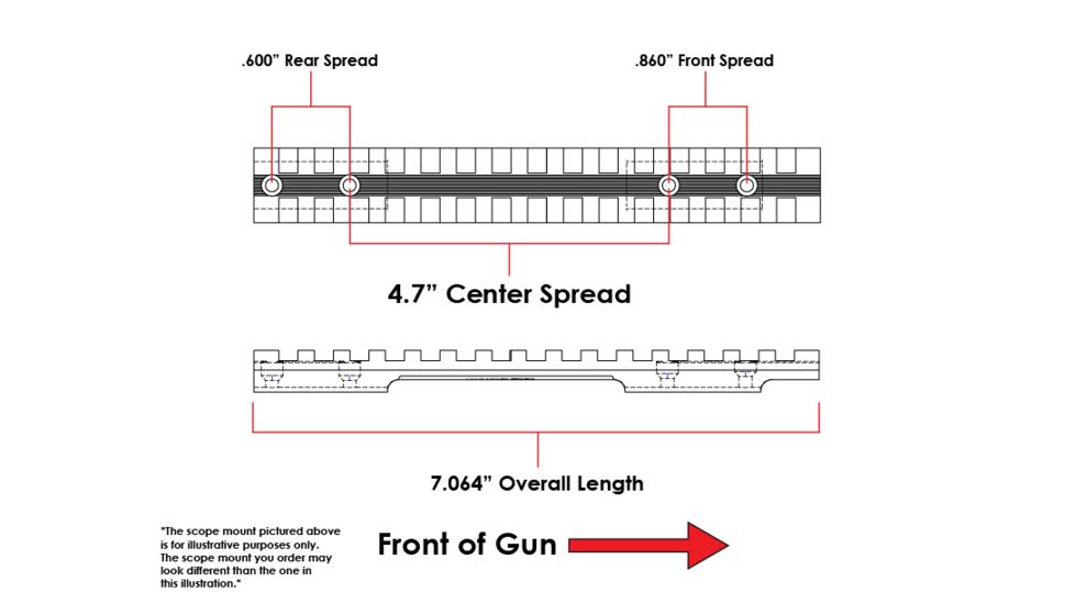 Evolution Gun Works Mossberg Patriot Long Action Picatinny Rail Scope Mount 20 MOA Ambidextrous, 7.064 in, Aluminum, Matte Black, 45802
