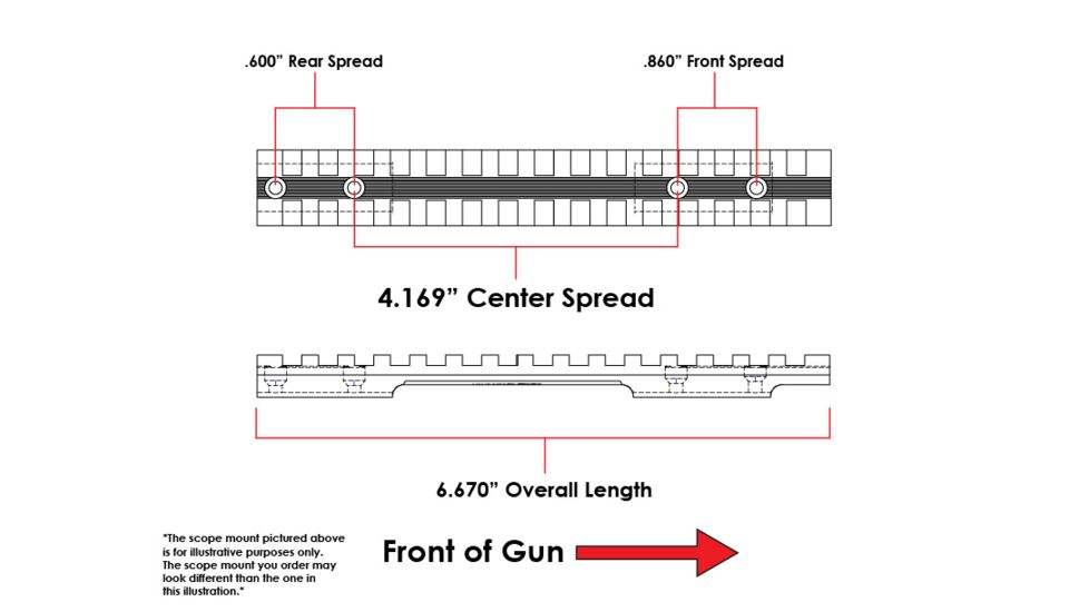 Evolution Gun Works Mossberg Patriot Short Action MVP 7.62 ,100 ATR Picatinny Rail Mount 20 MOA, 6.670 in, Aluminum, Matte Black, 45702