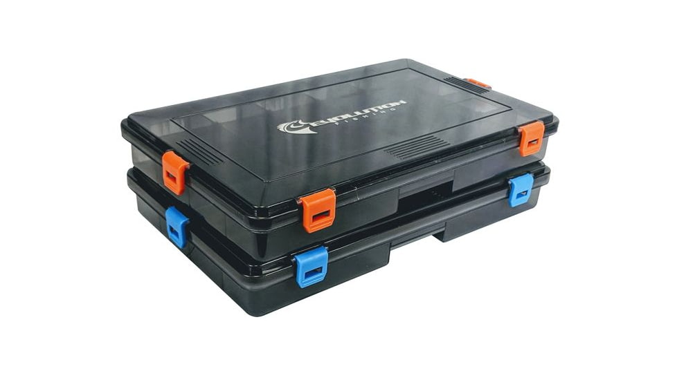 Evolution Outdoor Fishing 4 Latch 3600 Waterproof Tackle Tray, 2 pack, Smoke/Blue/Orange, 3600, 31015-EV