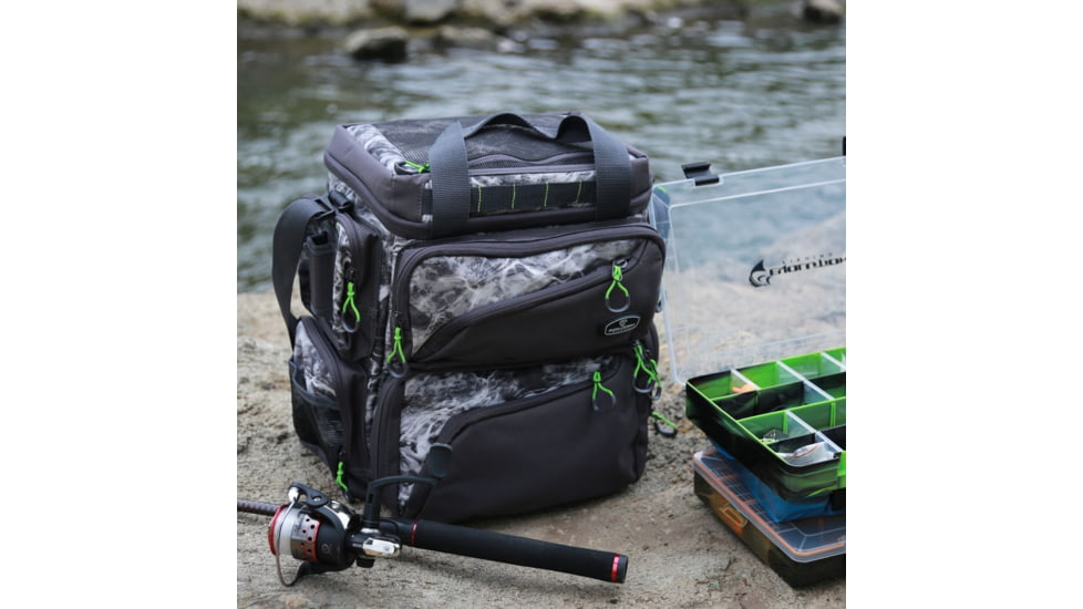 Evolution Outdoor Large Mouth Double Decker Tackle Backpack, Mossy Oak Elements / Grey / White / Green, 14in x 12in x 14.75in, 31021-EV