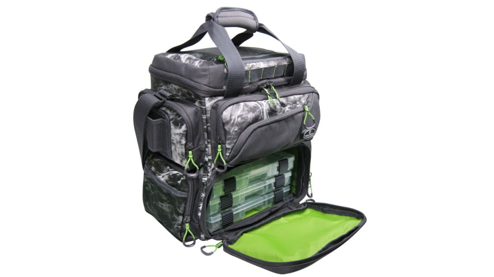 Evolution Outdoor Large Mouth Double Decker Tackle Backpack, Mossy Oak Elements / Grey / White / Green, 14in x 12in x 14.75in, 31021-EV