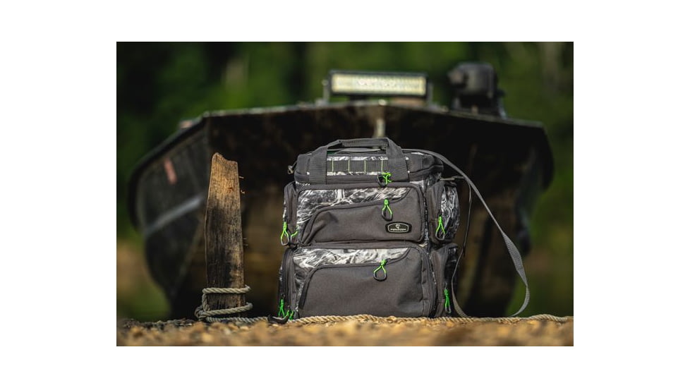 Evolution Outdoor Large Mouth Double Decker Tackle Backpack, Mossy Oak Elements / Grey / White / Green, 14in x 12in x 14.75in, 31021-EV