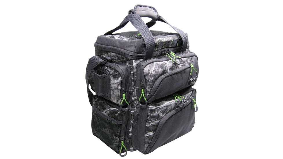 Evolution Outdoor Large Mouth Double Decker Tackle Backpack, Mossy Oak Elements / Grey / White / Green, 14in x 12in x 14.75in, 31021-EV