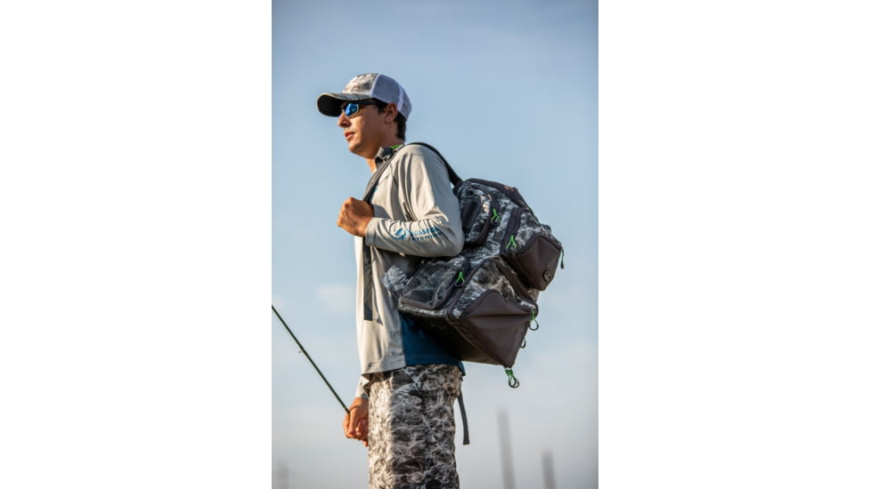 Evolution Outdoor Large Mouth Double Decker Tackle Backpack, Mossy Oak Elements / Grey / White / Green, 18in x 16in x 7.5in, 34002-EV
