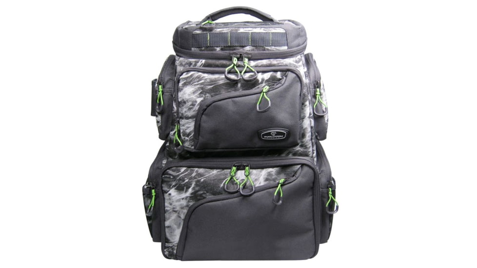 Evolution Outdoor Large Mouth Double Decker Tackle Backpack, Mossy Oak Elements / Grey / White / Green, 18in x 16in x 7.5in, 34002-EV