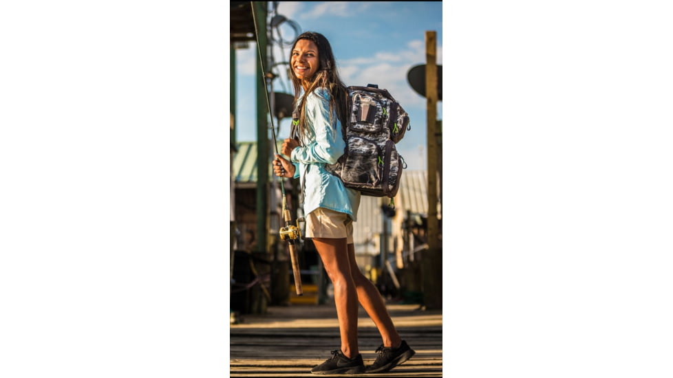 Evolution Outdoor Large Mouth Double Decker Tackle Backpack, Mossy Oak Elements / Grey / White / Green, 18in x 16in x 7.5in, 34002-EV