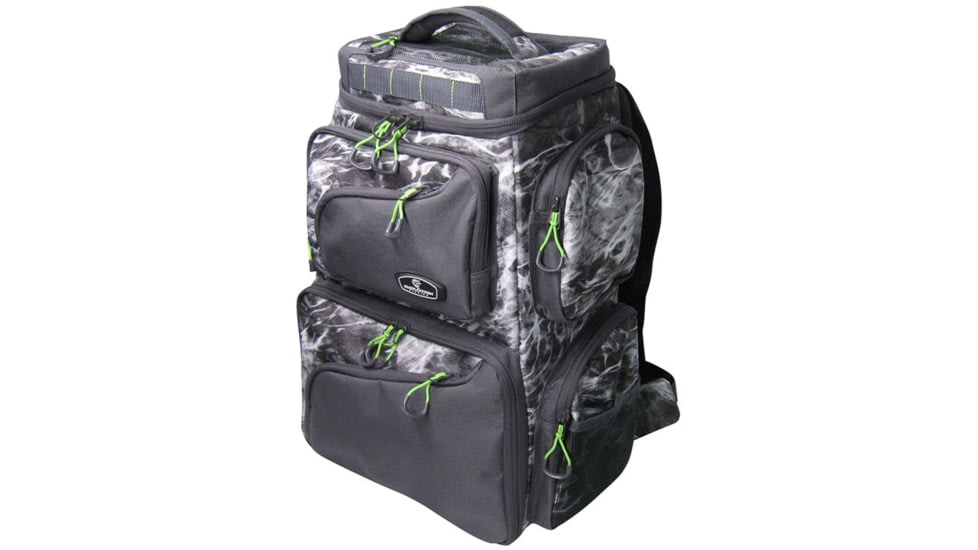 Evolution Outdoor Large Mouth Double Decker Tackle Backpack, Mossy Oak Elements / Grey / White / Green, 18in x 16in x 7.5in, 34002-EV