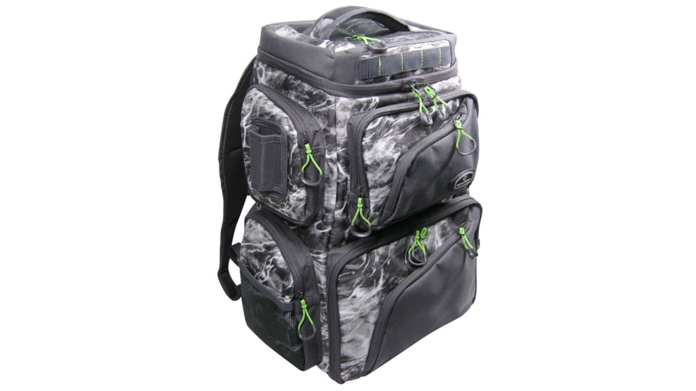 Evolution Outdoor Large Mouth Double Decker Tackle Backpack, Mossy Oak Elements / Grey / White / Green, 18in x 16in x 7.5in, 34002-EV