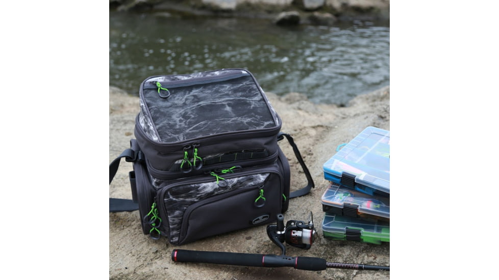 Evolution Outdoor Large Mouth Pro Performance Tackle Bag, Mossy Oak Elements / Grey / White / Green, 13.5in x 16in x 11.50in, 31020-EV