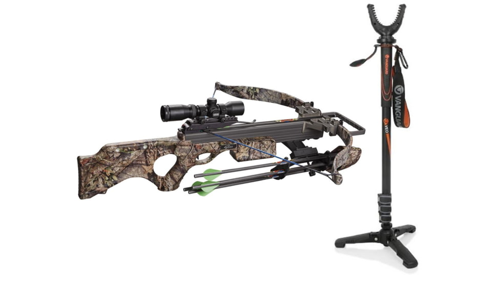 Excalibur Crossbow Matrix Sapphire, Crossbow Mossy Oak Country Pkg, 6860 W/ Vanguard Veo Shooting Stick