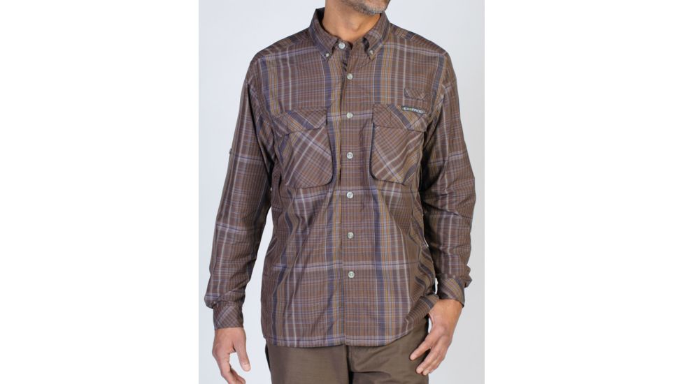 Air Strip Macro Plaid Long Sleeve Shirt - Mens -Coffee-Small