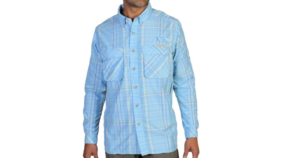 ExOfficio Air Strip Macro Plaid Long Sleeve Shirt - Men's -Lt Lapis-Large