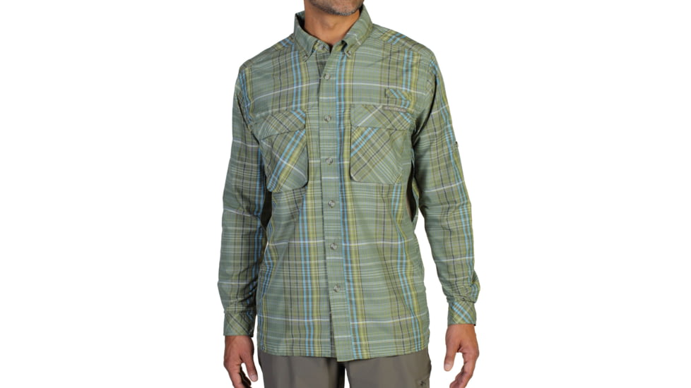 Air Strip Macro Plaid Long Sleeve Shirt - Mens -Olive-Small