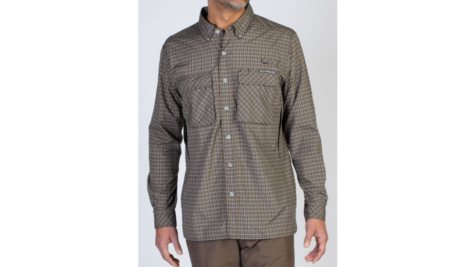 Air Strip Micro Plaid Long Sleeve Shirt - Mens-Black-Small
