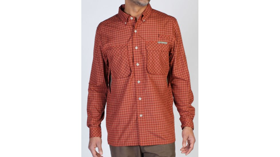 Air Strip Micro Plaid Long Sleeve Shirt - Mens-Burnt Brick-Small