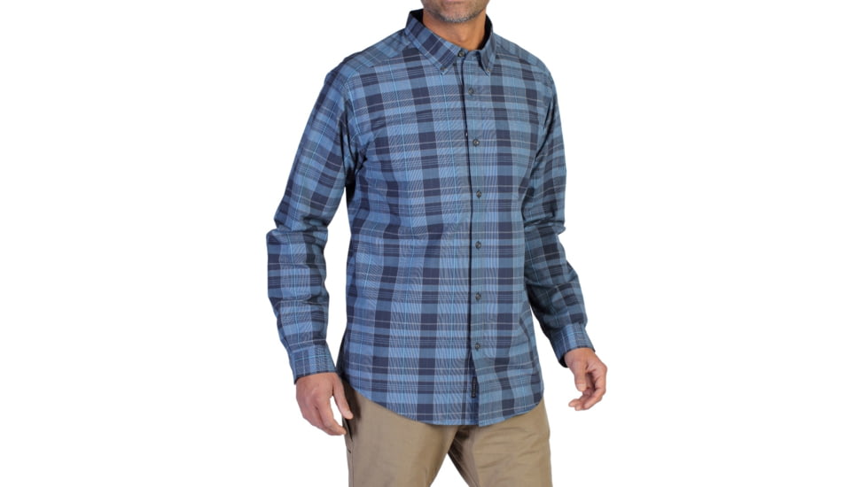 Arabica Plaid Long Sleeve Shirt - Mens -Navy-Large