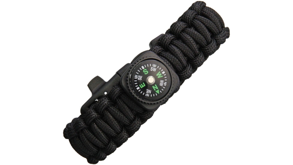 Explorer Paracord Bracelet With Compass, Black, Fits Wrist Up To 7.5in In Circumference, Compass, Firestrike, Whistle, E-014C BLACK-EXP61