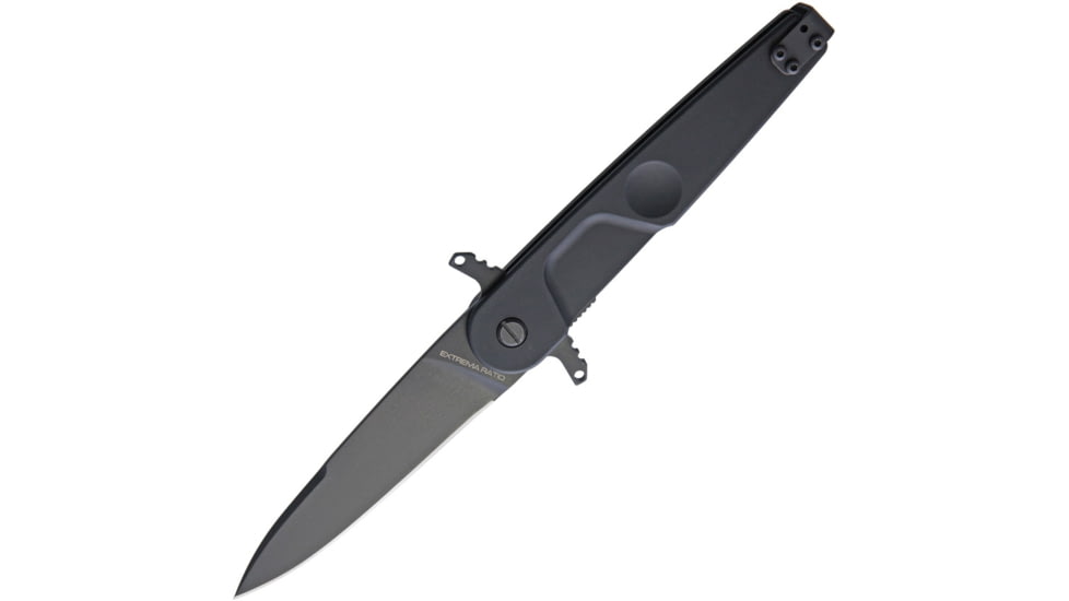 Extrema Ratio BD2 Linerlock Lucky Folding Knife, 3.75in Bohler N690 SS Blade, Black Anodized Aluminum Handle, Pocket Clip, Black Mil-C-13924 Burnished Blade, Black, 0228-BLK
