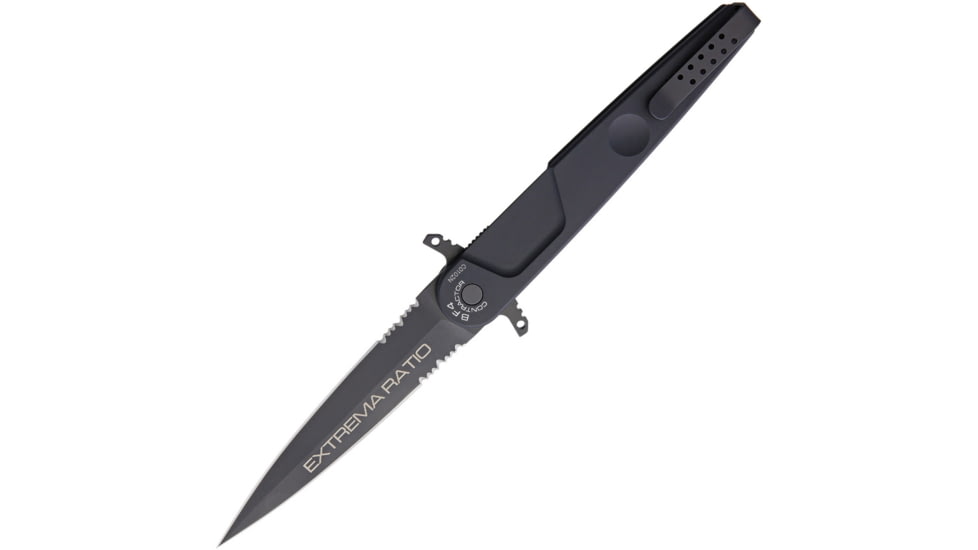 Extrema Ratio BF4 Contractor Linerlock Folding Knife, 4.75in, Black Anodized Aluminum Handle, N690 SS Partially Serrated Double Edge Dagger w/Black Mil-C-13924 Burnishing, 04.1000.0498/BLK