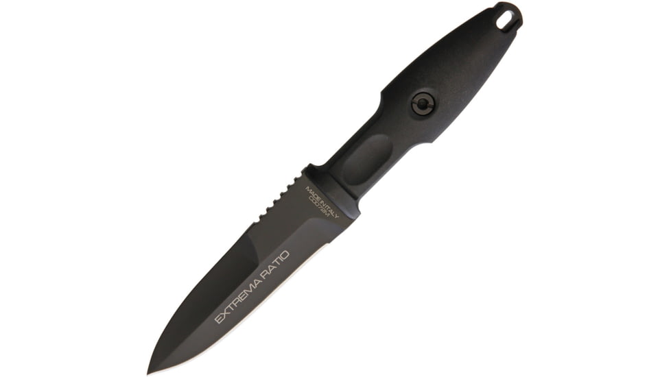 Extrema Ratio Pugio Single Edge Fixed Blade Knife, 9in Overall, 4.5in Black Bohler N690 SS Drop Point, Black Nylon Handle, Mil-C-13924 Burnished Blade, Sheath, Black, 04.1000.0317BLK