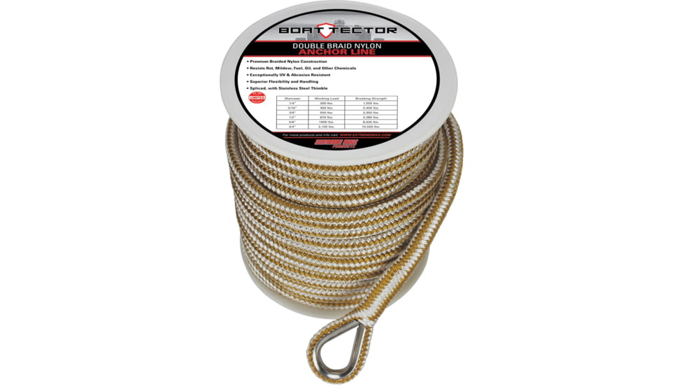 Extreme Max 3006.2258 Boattector Premium Double Braid Nylon Anchor Line With Thimble - 1/2in, White &amp; Gold, 3006.2258