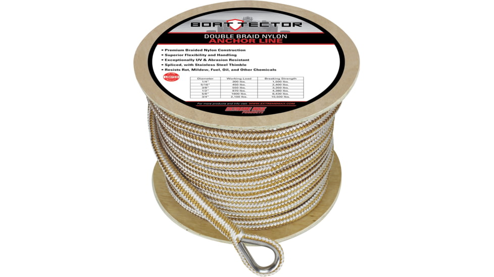 Extreme Max 3006.2264 Boattector Premium Double Braid Nylon Anchor Line With Thimble - 1/2in, White &amp; Gold, 3006.2264