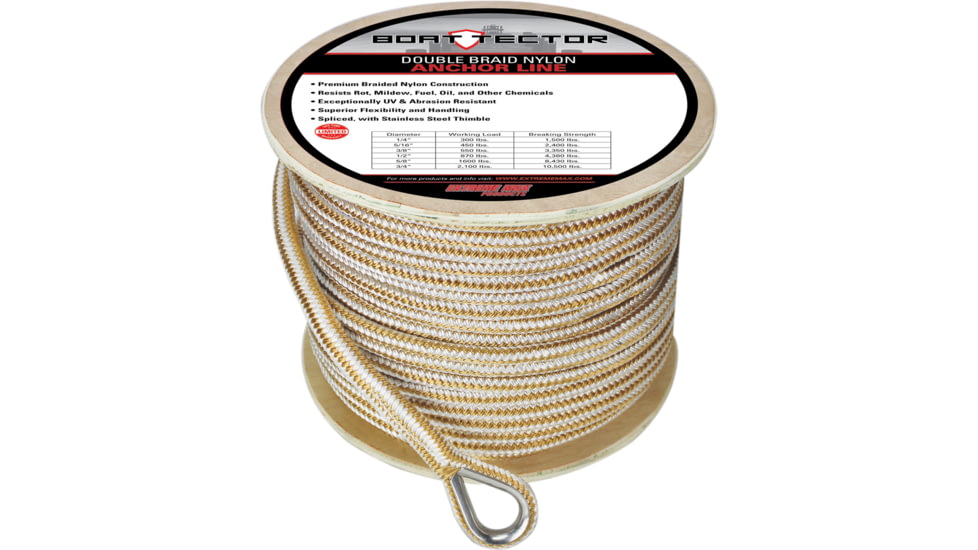 Extreme Max 3006.2267 Boattector Premium Double Braid Nylon Anchor Line With Thimble - 1/2in, White &amp; Gold, 3006.2267