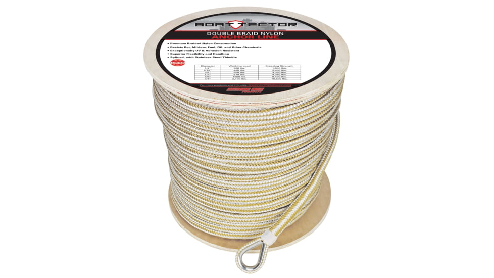 Extreme Max 3006.2376 Boattector Premium Double Braid Nylon Anchor Line With Thimble - 1/2in, White &amp; Gold, 3006.2376