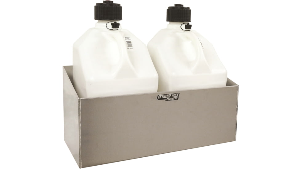 Extreme Max Aluminum Fuel Jug Holder Fits Two 5 Gallon Containers Storage Organizer For Enclosed Race Trailer Shop Garage Storage, 5001.6044