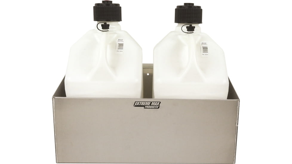 Extreme Max Aluminum Fuel Jug Holder Fits Two 5 Gallon Containers Storage Organizer For Enclosed Race Trailer Shop Garage Storage, 5001.6044
