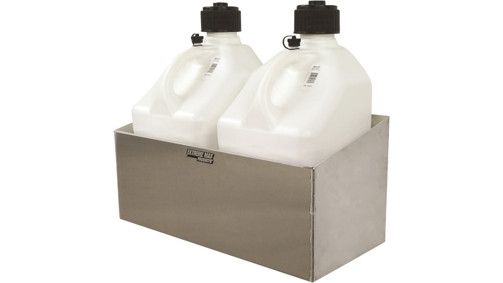 Extreme Max Aluminum Fuel Jug Holder Fits Two 5 Gallon Containers Storage Organizer For Enclosed Race Trailer Shop Garage Storage, 5001.6044