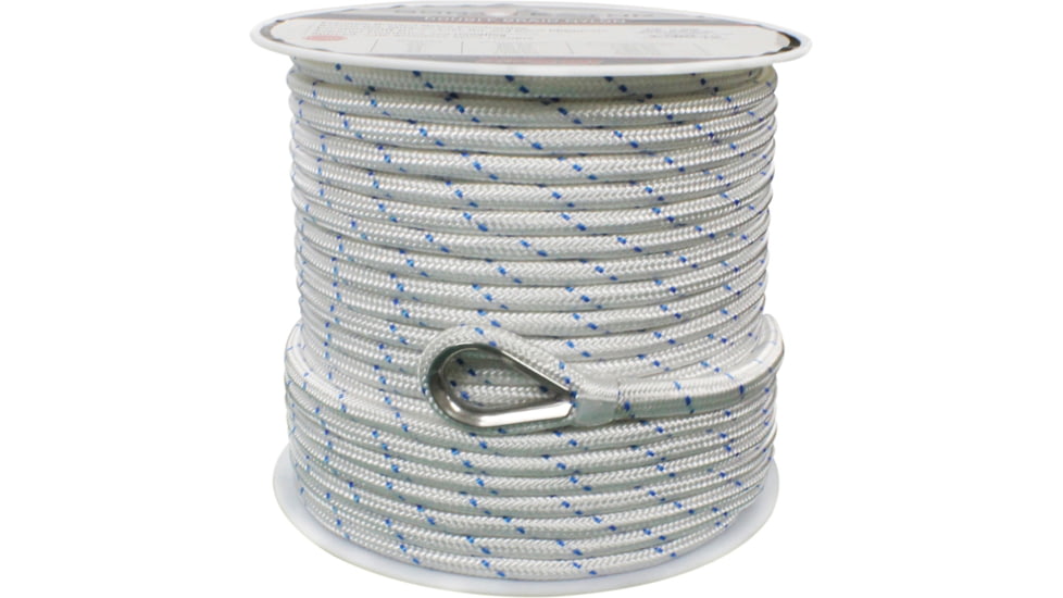Extreme Max Boattector Double Braid Nylon Anchor Line With Thimble - 1/2in x 250ft, White w/ Blue Tracer, 3006.2519