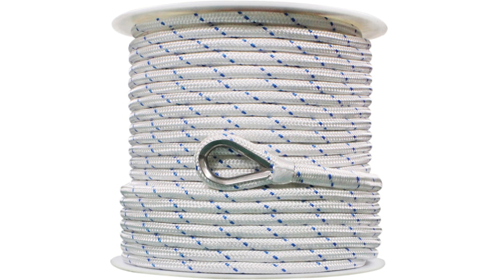 Extreme Max Boattector Double Braid Nylon Anchor Line With Thimble - 1/2in x 250ft, White w/ Blue Tracer, 3006.2519