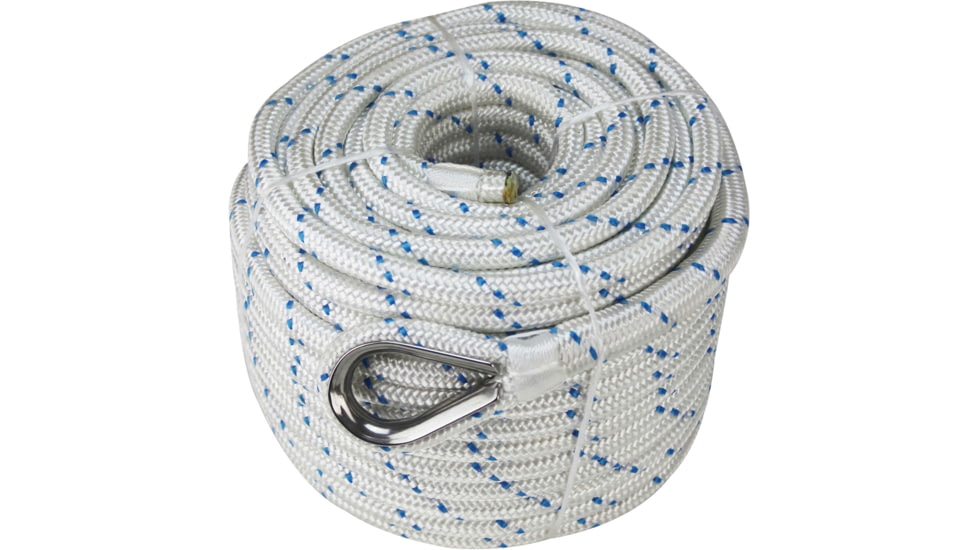 Extreme Max Boattector Double Braid Nylon Anchor Line With Thimble - 3/4in x 600, White w/ Blue Tracer, 3/4in x 600ft, 3006.2547