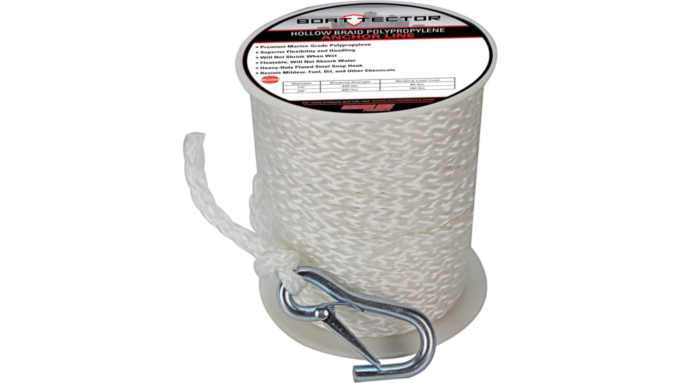 Extreme Max Boattector Hollow Braid Mfp Anchor Line With Snap Hook - 3/8in x 100ft, White, 3006.2072