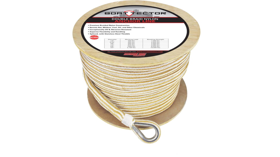 Extreme Max Boattector Premium Double Braid Nylon Anchor Line With Thimble - 3/4in, White &amp; Gold, 3/4in x 600ft, 3006.2349
