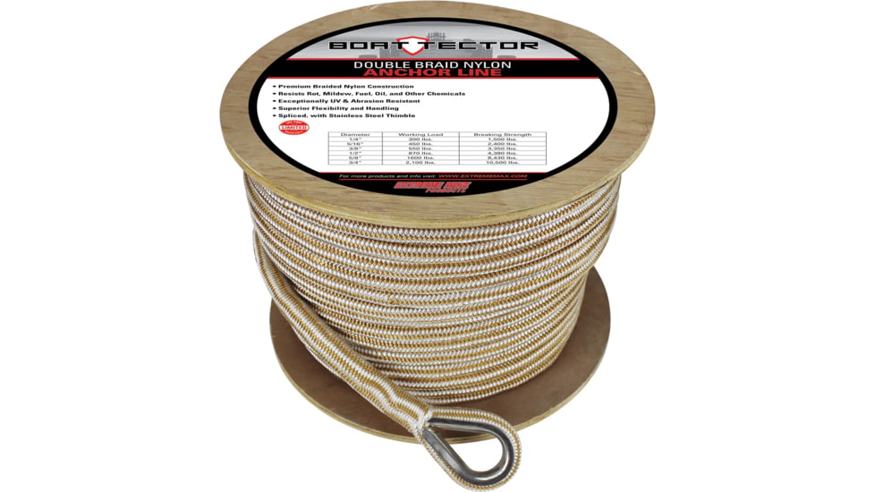 Extreme Max Boattector Premium Double Braid Nylon Anchor Line With Thimble - 3/4in, White &amp; Gold, 300ft, 3006.2285