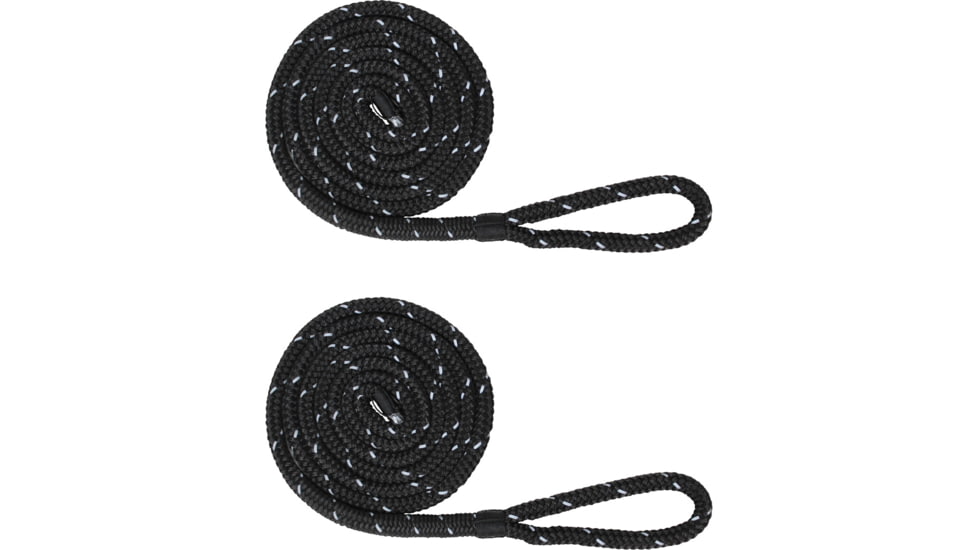 Extreme Max Boattector Premium Double Braid Nylon Fender Line Value 2-Pack - 3/8in x 6, Black with Reflective Tracer, 3006.2603