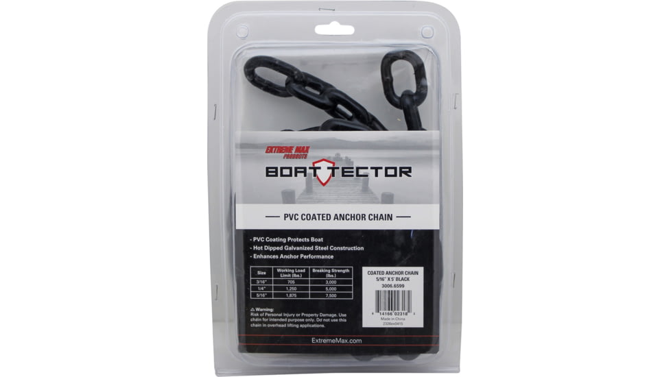 Extreme Max Boattector Pvc-Coated Anchor Chain - 5/16in x 5, Black, 5/16in x 5ft, 3006.6599